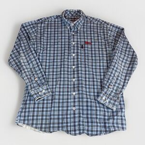 Cinch WRX FR Flame Resistant Cat 2 Button Down Shirt Mens L White Blue Plaid